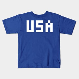 Pixel USA White Letters Blue Kids T-Shirt